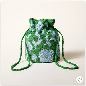 Kate Spade beaded bag Drawstring Bucket purse x Target Green/Blue classic rose